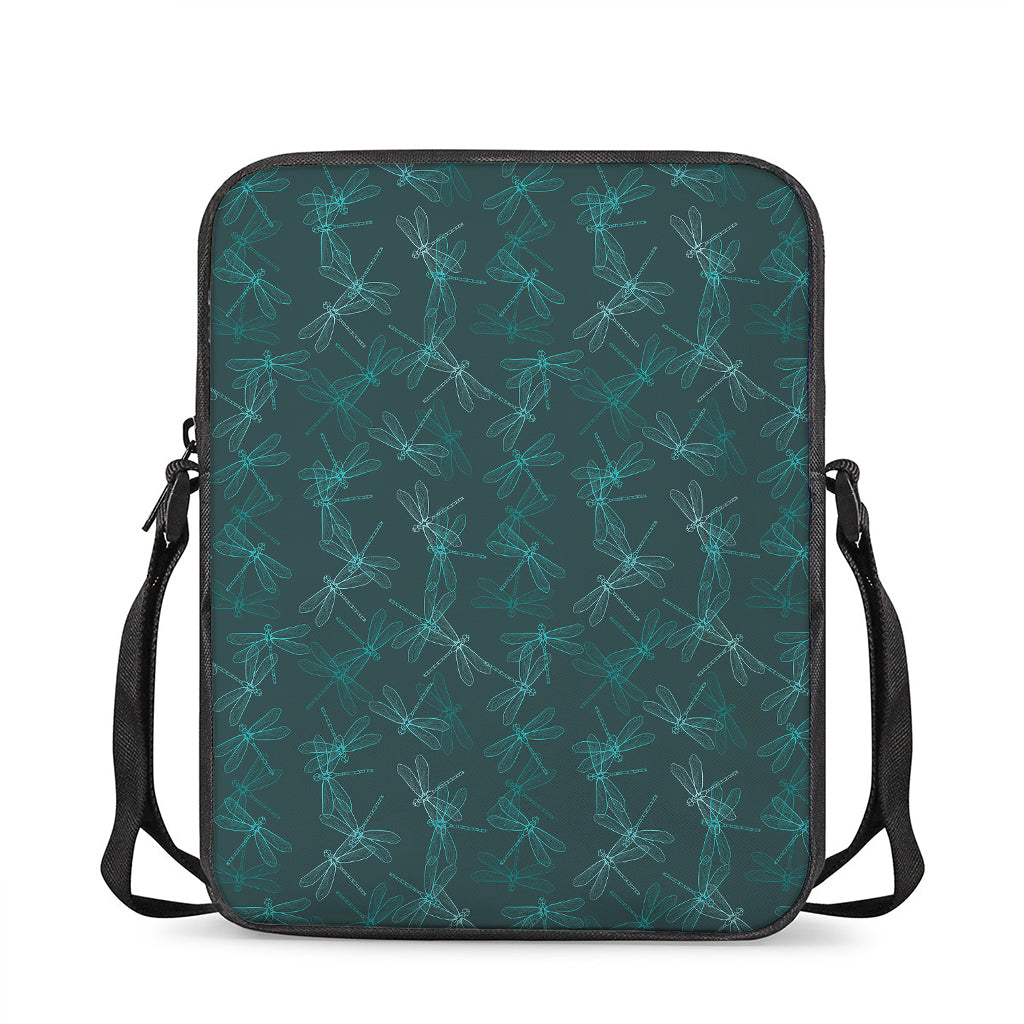 Turquoise Dragonfly Pattern Print Rectangular Crossbody Bag