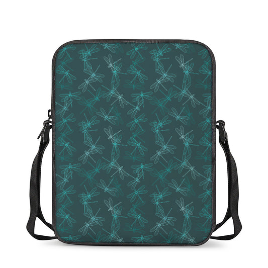 Turquoise Dragonfly Pattern Print Rectangular Crossbody Bag