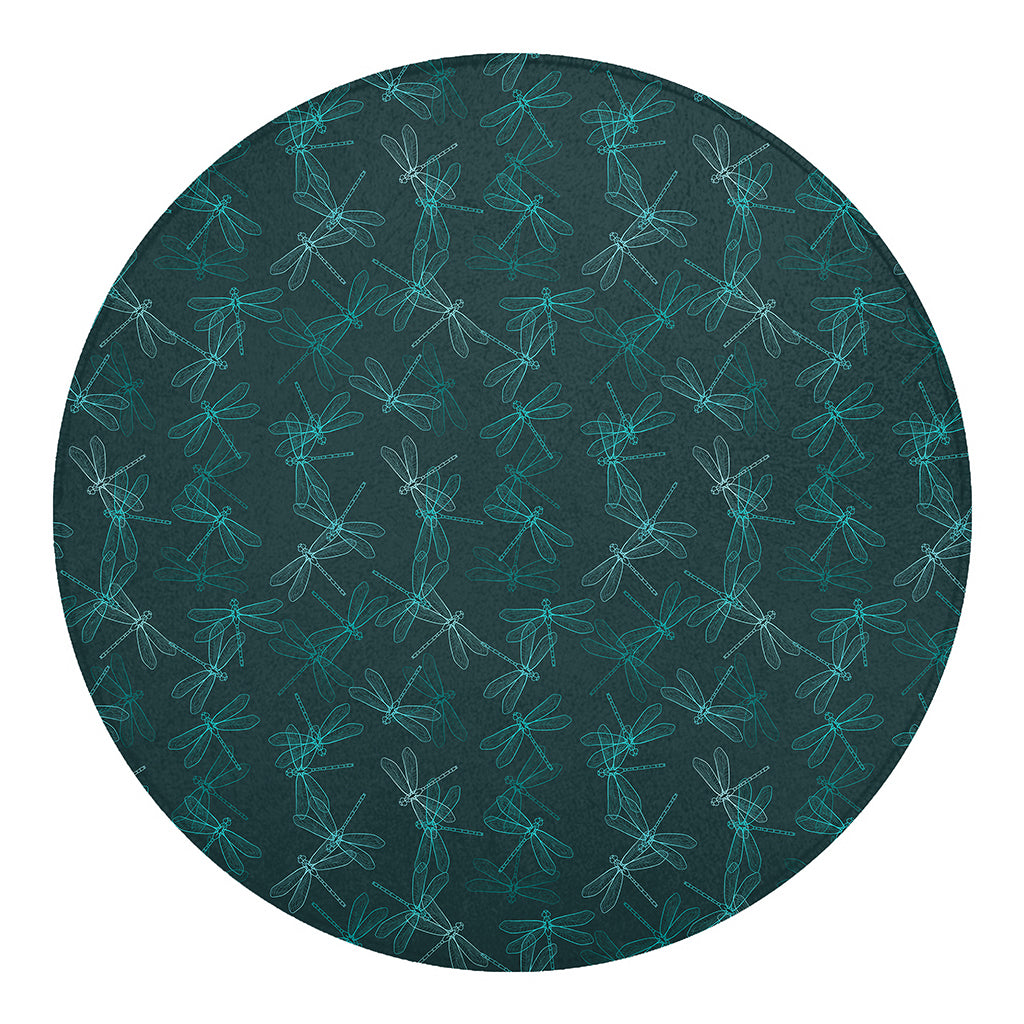 Turquoise Dragonfly Pattern Print Round Blanket