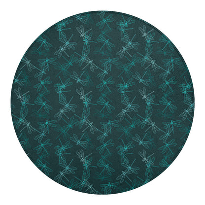 Turquoise Dragonfly Pattern Print Round Blanket