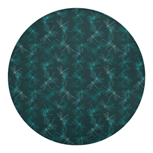 Turquoise Dragonfly Pattern Print Round Blanket