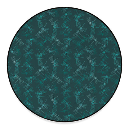 Turquoise Dragonfly Pattern Print Round Floor Mat