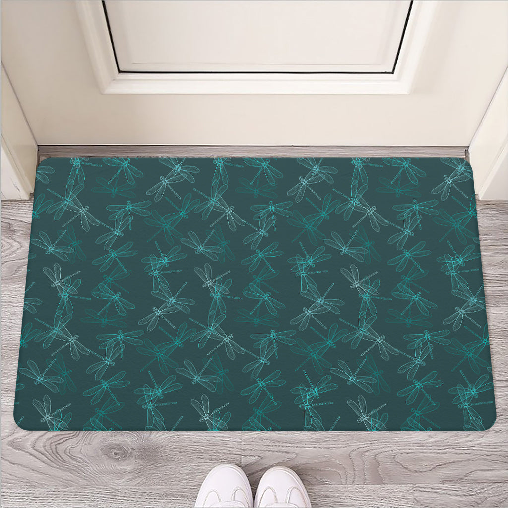Turquoise Dragonfly Pattern Print Rubber Doormat