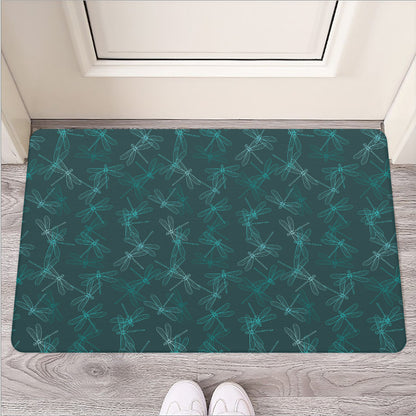 Turquoise Dragonfly Pattern Print Rubber Doormat