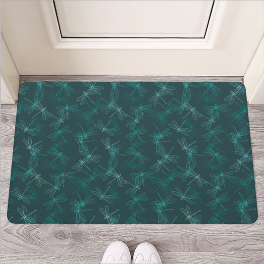 Turquoise Dragonfly Pattern Print Rubber Doormat