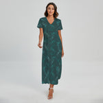 Turquoise Dragonfly Pattern Print Short Sleeve Maxi Dress