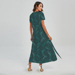 Turquoise Dragonfly Pattern Print Short Sleeve Maxi Dress