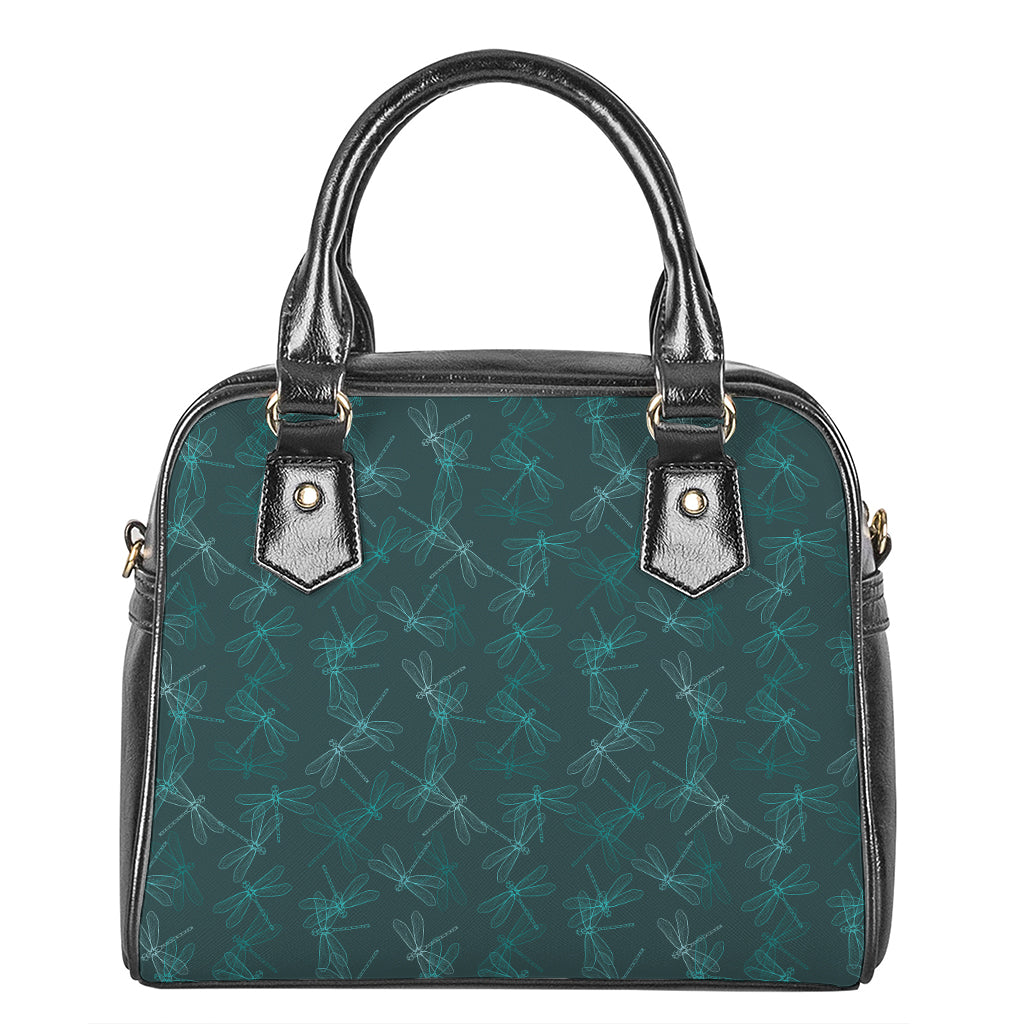Turquoise Dragonfly Pattern Print Shoulder Handbag