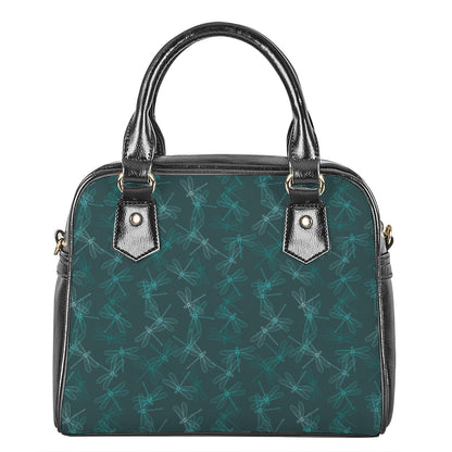 Turquoise Dragonfly Pattern Print Shoulder Handbag