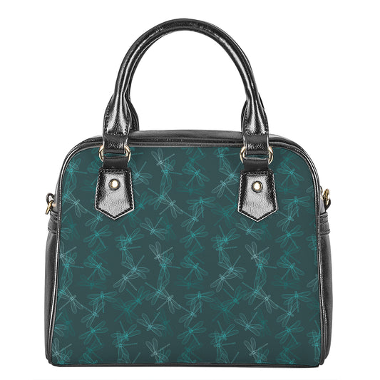 Turquoise Dragonfly Pattern Print Shoulder Handbag