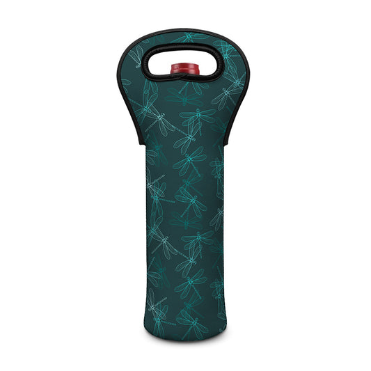Turquoise Dragonfly Pattern Print Single Neoprene Wine Tote