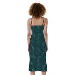Turquoise Dragonfly Pattern Print Slim Fit Midi Cami Dress