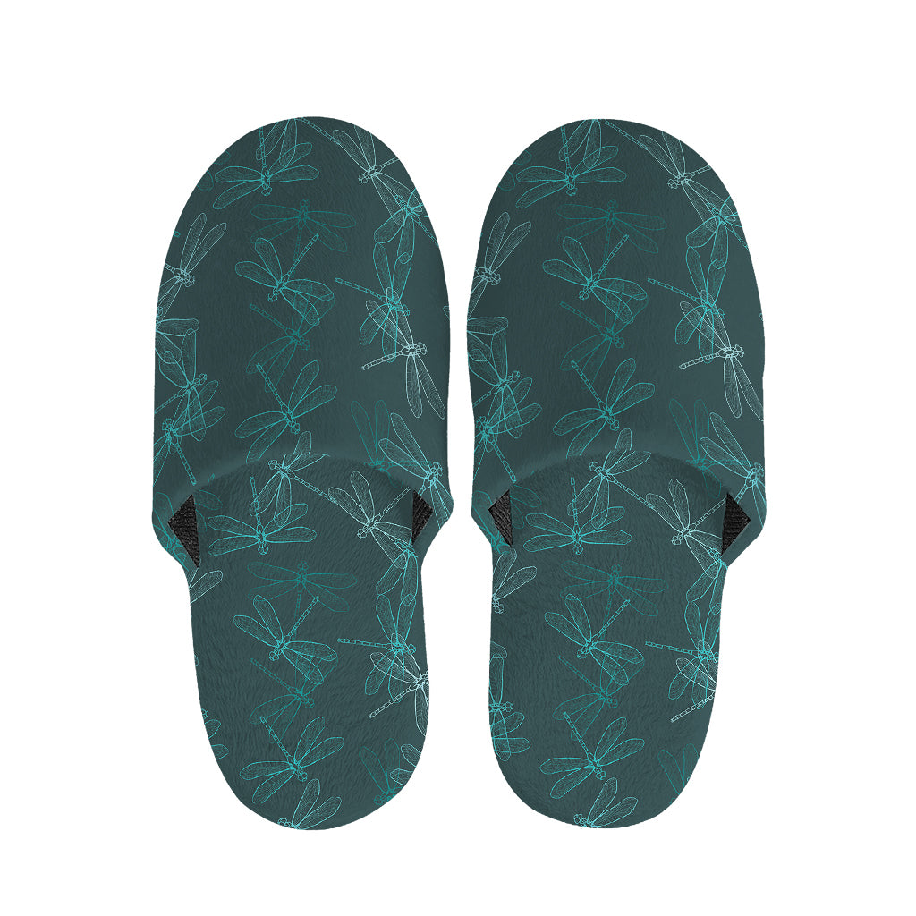 Turquoise Dragonfly Pattern Print Slippers
