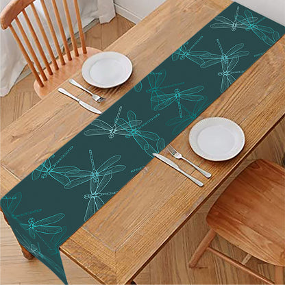 Turquoise Dragonfly Pattern Print Table Runner