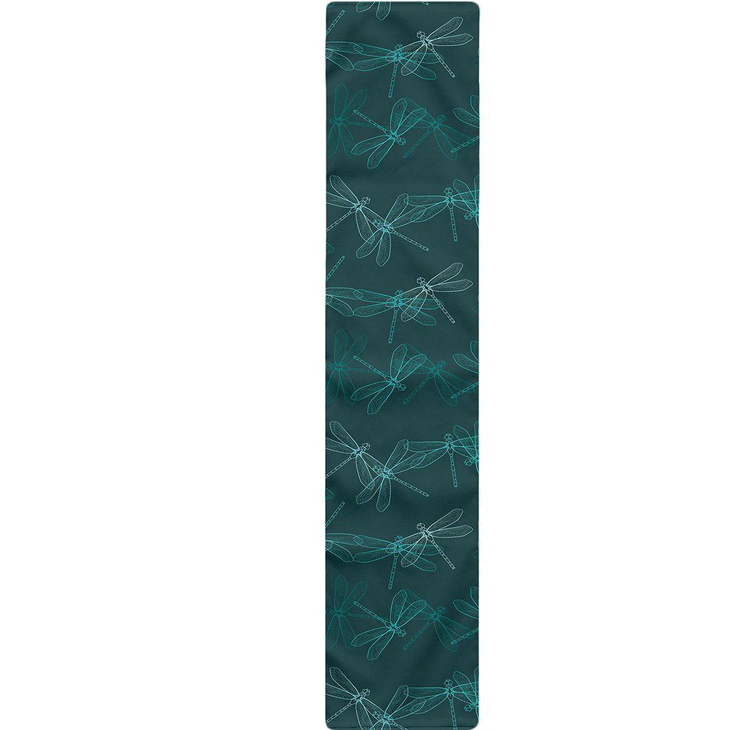 Turquoise Dragonfly Pattern Print Table Runner