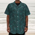 Turquoise Dragonfly Pattern Print Textured Short Sleeve Shirt