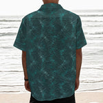 Turquoise Dragonfly Pattern Print Textured Short Sleeve Shirt