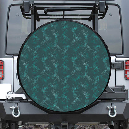 Turquoise Dragonfly Pattern Print Tire Cover