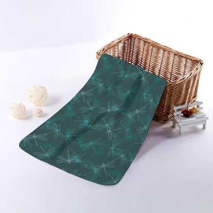 Turquoise Dragonfly Pattern Print Towel