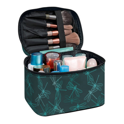 Turquoise Dragonfly Pattern Print Travel Makeup Bag
