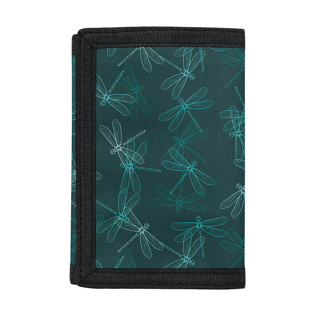 Turquoise Dragonfly Pattern Print Trifold Wallet