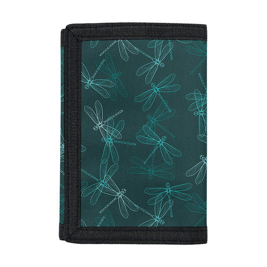 Turquoise Dragonfly Pattern Print Trifold Wallet