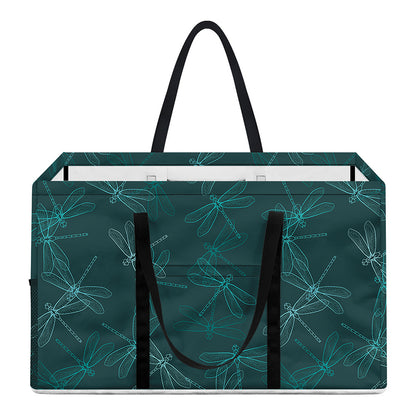 Turquoise Dragonfly Pattern Print Utility Tote Bag