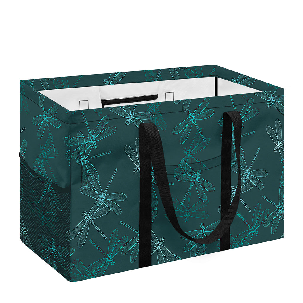 Turquoise Dragonfly Pattern Print Utility Tote Bag