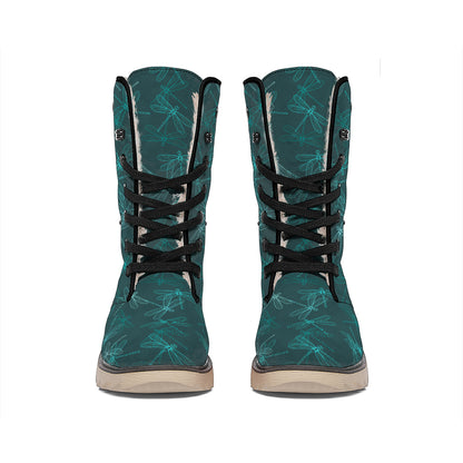 Turquoise Dragonfly Pattern Print Winter Boots
