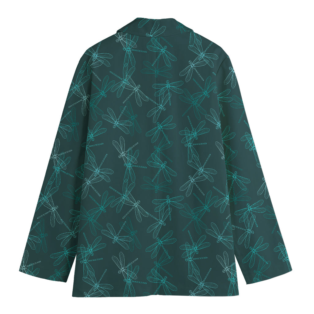 Turquoise Dragonfly Pattern Print Women's Blazer
