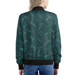Turquoise Dragonfly Pattern Print Women's Bomber Jacket