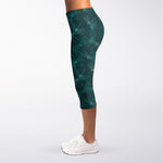 Turquoise Dragonfly Pattern Print Women's Capri Leggings
