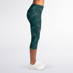 Turquoise Dragonfly Pattern Print Women's Capri Leggings