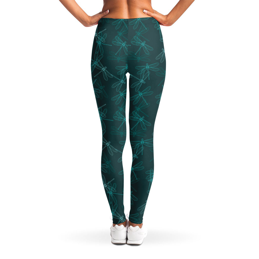 Turquoise Dragonfly Pattern Print Women's Leggings