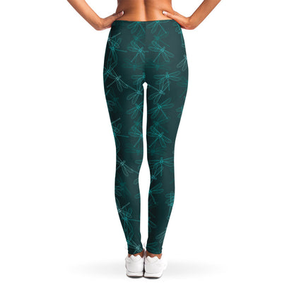 Turquoise Dragonfly Pattern Print Women's Leggings