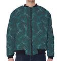 Turquoise Dragonfly Pattern Print Zip Sleeve Bomber Jacket