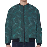 Turquoise Dragonfly Pattern Print Zip Sleeve Bomber Jacket