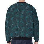 Turquoise Dragonfly Pattern Print Zip Sleeve Bomber Jacket
