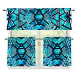 Turquoise Ethnic Aztec Trippy Print 3 Piece Kitchen Curtains