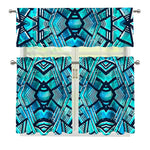 Turquoise Ethnic Aztec Trippy Print 3 Piece Kitchen Curtains