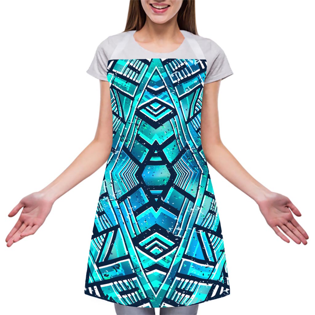 Turquoise Ethnic Aztec Trippy Print Adjustable Apron