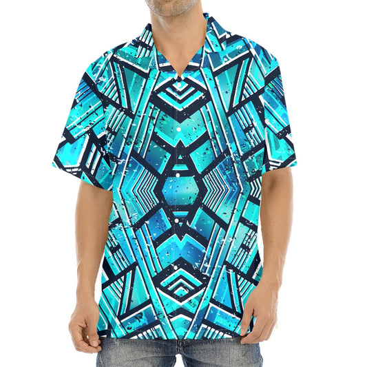 Turquoise Ethnic Aztec Trippy Print Aloha Shirt