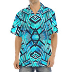 Turquoise Ethnic Aztec Trippy Print Aloha Shirt