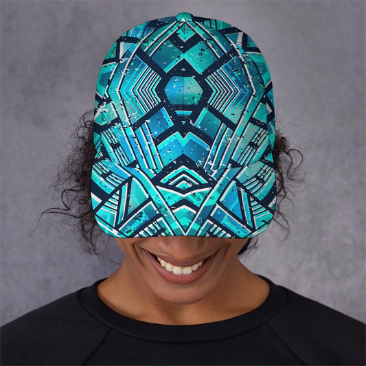 Turquoise Ethnic Aztec Trippy Print Baseball Cap