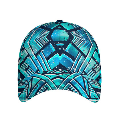 Turquoise Ethnic Aztec Trippy Print Baseball Cap