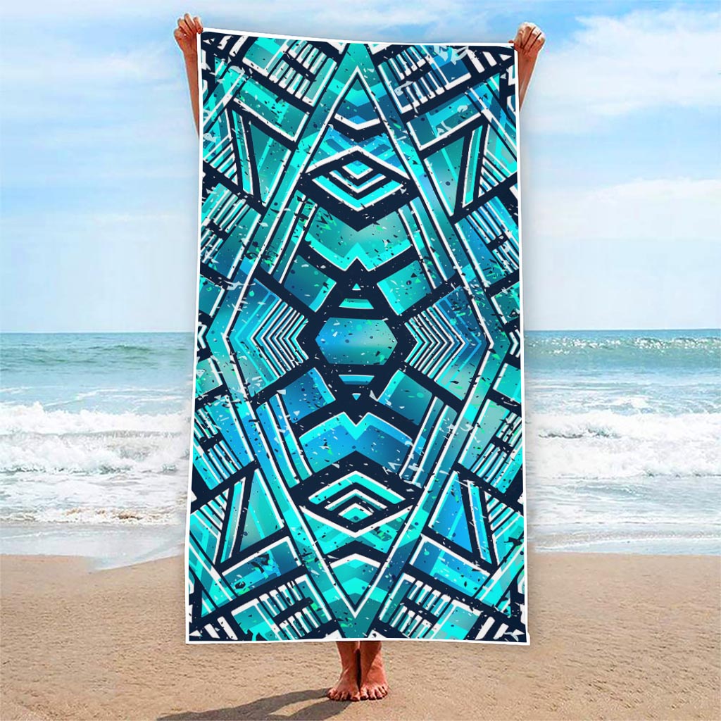 Turquoise Ethnic Aztec Trippy Print Beach Towel