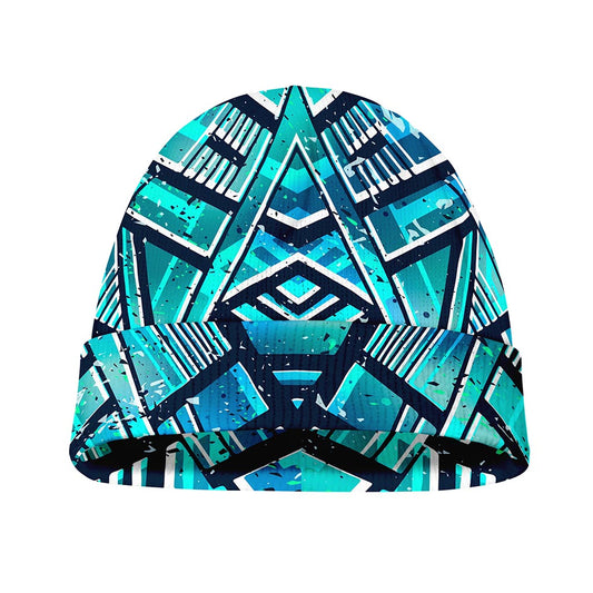 Turquoise Ethnic Aztec Trippy Print Beanie