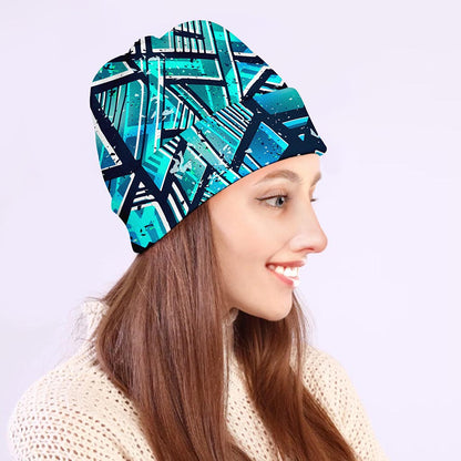 Turquoise Ethnic Aztec Trippy Print Beanie