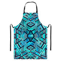 Turquoise Ethnic Aztec Trippy Print Bib Apron With Pocket