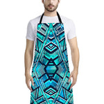 Turquoise Ethnic Aztec Trippy Print Bib Apron With Pocket